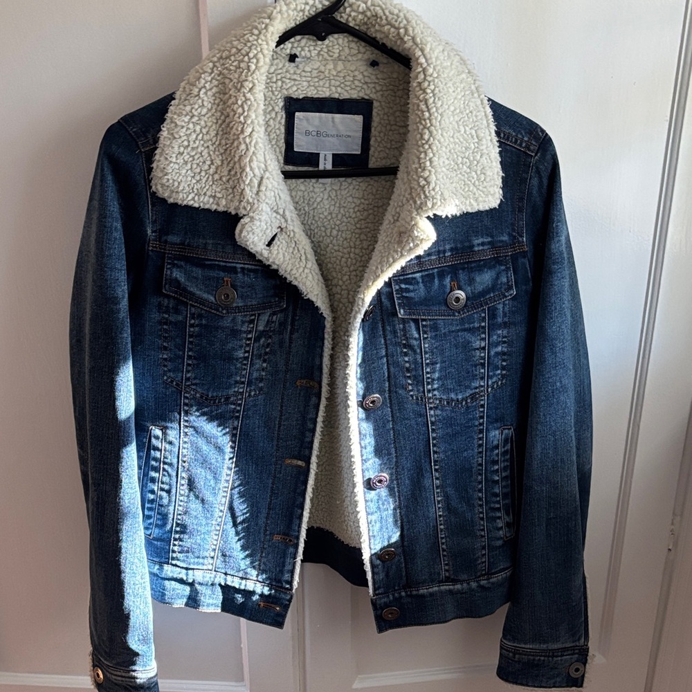 BCBGeneration Dark Blue Denim Jacket with Cream Sherpa Lining